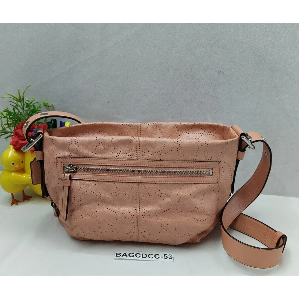 Coach Signature Petal Pink Leather Zipper Closure Crossbody Bag